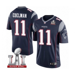 Men's Nike New England Patriots #11 Julian Edelman Limited Navy Blue Team Color Super Bowl LI 51 NFL Jersey