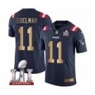 Men's Nike New England Patriots #11 Julian Edelman Limited Navy-Gold Rush Super Bowl LI 51 NFL Jersey