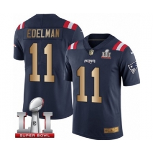 Men's Nike New England Patriots #11 Julian Edelman Limited Navy-Gold Rush Super Bowl LI 51 NFL Jersey