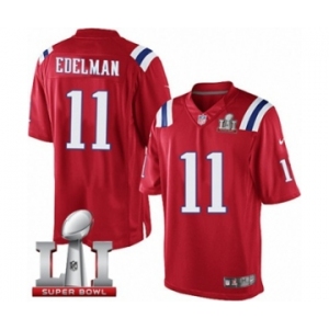 Men's Nike New England Patriots #11 Julian Edelman Limited Red Alternate Super Bowl LI 51 NFL Jersey