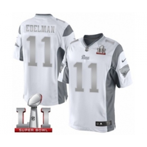 Men's Nike New England Patriots #11 Julian Edelman Limited White Platinum Super Bowl LI 51 NFL Jersey