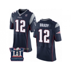 Men's Nike New England Patriots #12 Tom Brady Elite Navy Blue Team Color Super Bowl LI Champions NFL Jersey