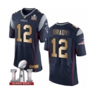 Men's Nike New England Patriots #12 Tom Brady Elite Navy-Gold Team Color Super Bowl LI 51 NFL Jersey