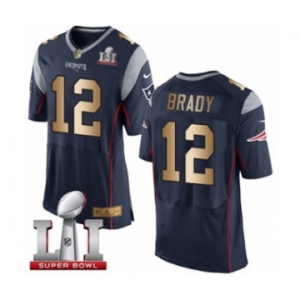 Men's Nike New England Patriots #12 Tom Brady Elite Navy-Gold Team Color Super Bowl LI 51 NFL Jersey