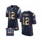 Men's Nike New England Patriots #12 Tom Brady Elite Navy Gold Team Color Super Bowl LI Champions NFL Jersey