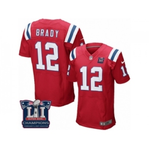 Men's Nike New England Patriots #12 Tom Brady Elite Red Alternate Super Bowl LI Champions NFL Jersey