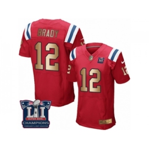 Men's Nike New England Patriots #12 Tom Brady Elite Red Gold Alternate Super Bowl LI Champions NFL Jersey