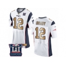 Men's Nike New England Patriots #12 Tom Brady Elite White Gold Super Bowl LI Champions NFL Jersey