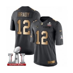 Men's Nike New England Patriots #12 Tom Brady Limited Black-Gold Salute to Service Super Bowl LI 51 NFL Jersey