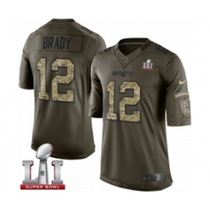 Men's Nike New England Patriots #12 Tom Brady Limited Green Salute to Service Super Bowl LI 51 NFL Jersey