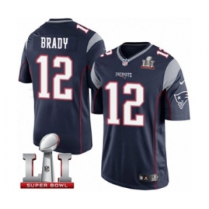 Men's Nike New England Patriots #12 Tom Brady Limited Navy Blue Team Color Super Bowl LI 51 NFL Jersey