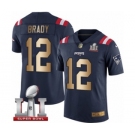 Men's Nike New England Patriots #12 Tom Brady Limited Navy-Gold Rush Super Bowl LI 51 NFL Jersey