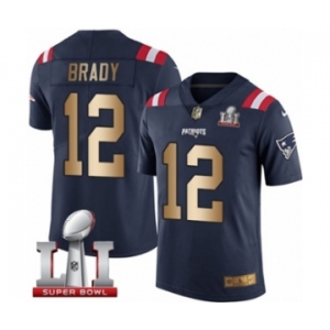 Men's Nike New England Patriots #12 Tom Brady Limited Navy-Gold Rush Super Bowl LI 51 NFL Jersey