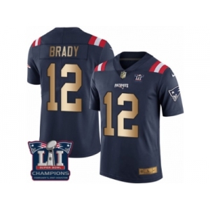 Men's Nike New England Patriots #12 Tom Brady Limited Navy Gold Rush Super Bowl LI Champions NFL Jersey