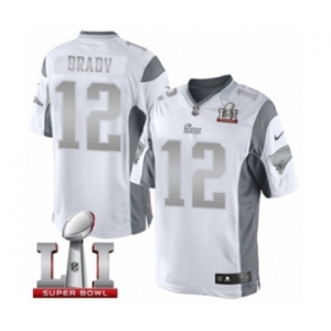 Men's Nike New England Patriots #12 Tom Brady Limited White Platinum Super Bowl LI 51 NFL Jersey