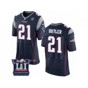 Men's Nike New England Patriots #21 Malcolm Butler Elite Navy Blue Team Color Super Bowl LI Champions NFL Jersey