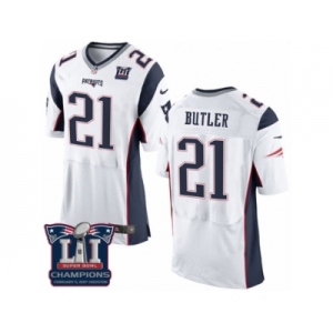 Men's Nike New England Patriots #21 Malcolm Butler Elite White Super Bowl LI Champions NFL Jersey