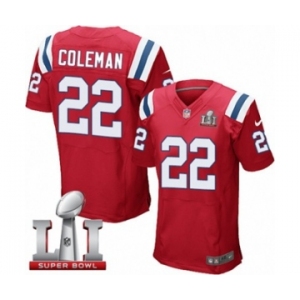 Men's Nike New England Patriots #22 Justin Coleman Elite Red Alternate Super Bowl LI 51 NFL Jersey