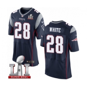 Men's Nike New England Patriots #28 James White Elite Navy Blue Team Color Super Bowl LI 51 NFL Jersey