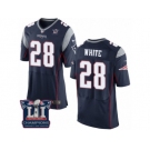 Men's Nike New England Patriots #28 James White Elite Navy Blue Team Color Super Bowl LI Champions NFL Jersey