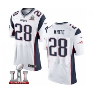 Men's Nike New England Patriots #28 James White Elite White Super Bowl LI 51 NFL Jersey