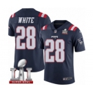 Men's Nike New England Patriots #28 James White Limited Navy Blue Rush Super Bowl LI 51 NFL Jersey