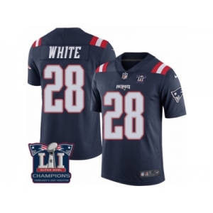 Men's Nike New England Patriots #28 James White Limited Navy Blue Rush Super Bowl LI Champions NFL Jersey