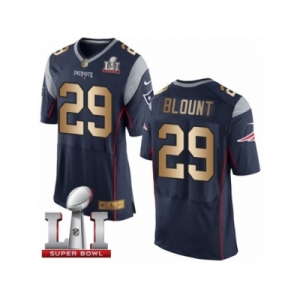 Men's Nike New England Patriots #29 LeGarrette Blount Elite Navy Gold Team Color Super Bowl LI 51 NFL Jersey