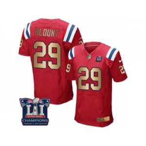 Men's Nike New England Patriots #29 LeGarrette Blount Elite Red Gold Alternate Super Bowl LI Champions NFL Jersey