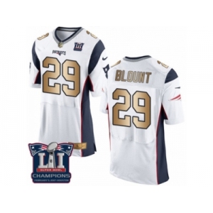 Men's Nike New England Patriots #29 LeGarrette Blount Elite White Gold Super Bowl LI Champions NFL Jersey