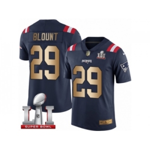 Men's Nike New England Patriots #29 LeGarrette Blount Limited Navy Gold Rush Super Bowl LI 51 NFL Jersey