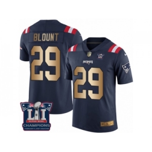 Men's Nike New England Patriots #29 LeGarrette Blount Limited Navy Gold Rush Super Bowl LI Champions NFL Jersey