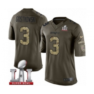 Men's Nike New England Patriots #3 Stephen Gostkowski Limited Green Salute to Service Super Bowl LI 51 NFL Jersey