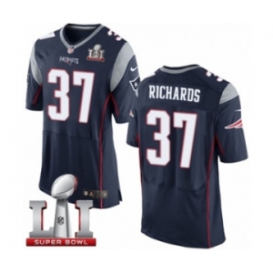 Men's Nike New England Patriots #37 Jordan Richards Elite Navy Blue Team Color Super Bowl LI 51 NFL Jersey