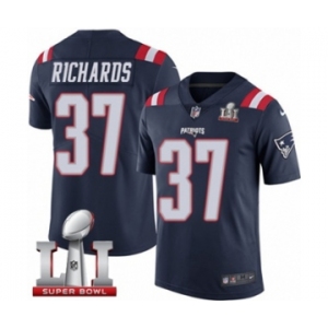 Men's Nike New England Patriots #37 Jordan Richards Limited Navy Blue Rush Super Bowl LI 51 NFL Jersey