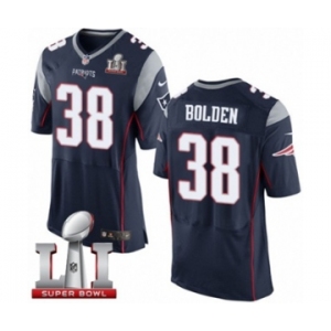 Men's Nike New England Patriots #38 Brandon Bolden Elite Navy Blue Team Color Super Bowl LI 51 NFL Jersey