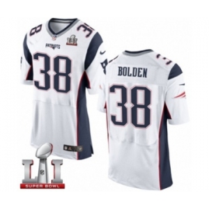 Men's Nike New England Patriots #38 Brandon Bolden Elite White Super Bowl LI 51 NFL Jersey