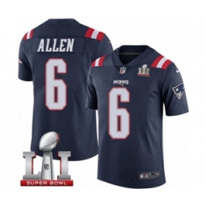 Men's Nike New England Patriots #6 Ryan Allen Limited Navy Blue Rush Super Bowl LI 51 NFL Jersey