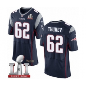 Men's Nike New England Patriots #62 Joe Thuney Elite Navy Blue Team Color Super Bowl LI 51 NFL Jersey