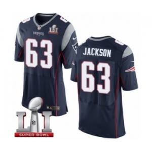 Men's Nike New England Patriots #63 Tre Jackson Elite Navy Blue Team Color Super Bowl LI 51 NFL Jersey