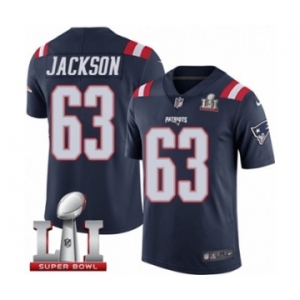 Men's Nike New England Patriots #63 Tre Jackson Limited Navy Blue Rush Super Bowl LI 51 NFL Jersey