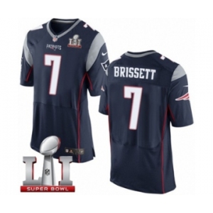 Men's Nike New England Patriots #7 Jacoby Brissett Elite Navy Blue Team Color Super Bowl LI 51 NFL Jersey