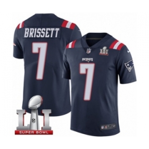 Men's Nike New England Patriots #7 Jacoby Brissett Limited Navy Blue Rush Super Bowl LI 51 NFL Jersey