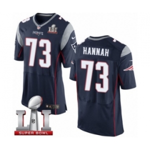 Men's Nike New England Patriots #73 John Hannah Elite Navy Blue Team Color Super Bowl LI 51 NFL Jersey