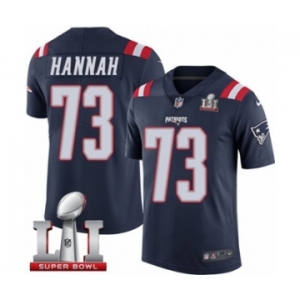 Men's Nike New England Patriots #73 John Hannah Limited Navy Blue Rush Super Bowl LI 51 NFL Jersey