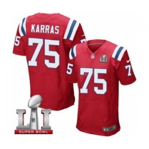 Men's Nike New England Patriots #75 Ted Karras Elite Red Alternate Super Bowl LI 51 NFL Jersey