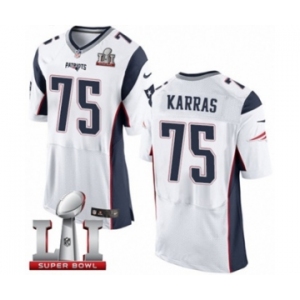 Men's Nike New England Patriots #75 Ted Karras Elite White Super Bowl LI 51 NFL Jersey