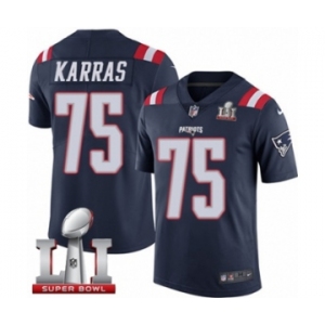 Men's Nike New England Patriots #75 Ted Karras Limited Navy Blue Rush Super Bowl LI 51 NFL Jersey