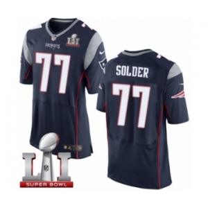 Men's Nike New England Patriots #77 Nate Solder Elite Navy Blue Team Color Super Bowl LI 51 NFL Jersey