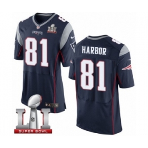 Men's Nike New England Patriots #81 Clay Harbor Elite Navy Blue Team Color Super Bowl LI 51 NFL Jersey